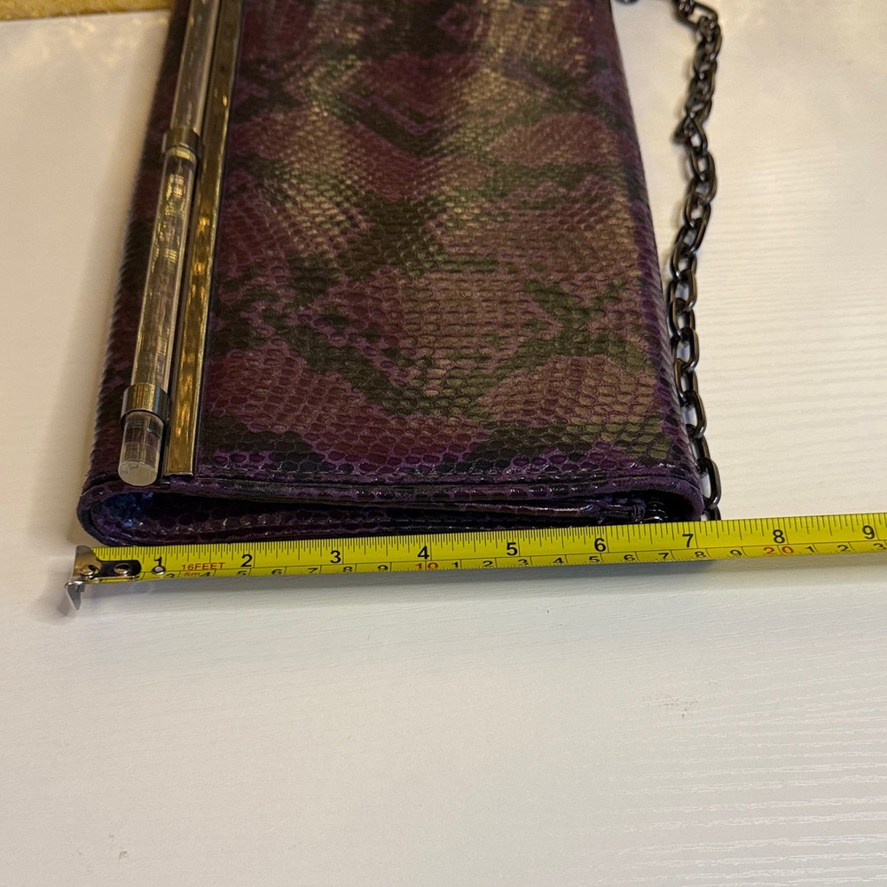 White House Black Market Purple/Black Faux Leather snakeskin clutch shoulder bag - Picture 4 of 9